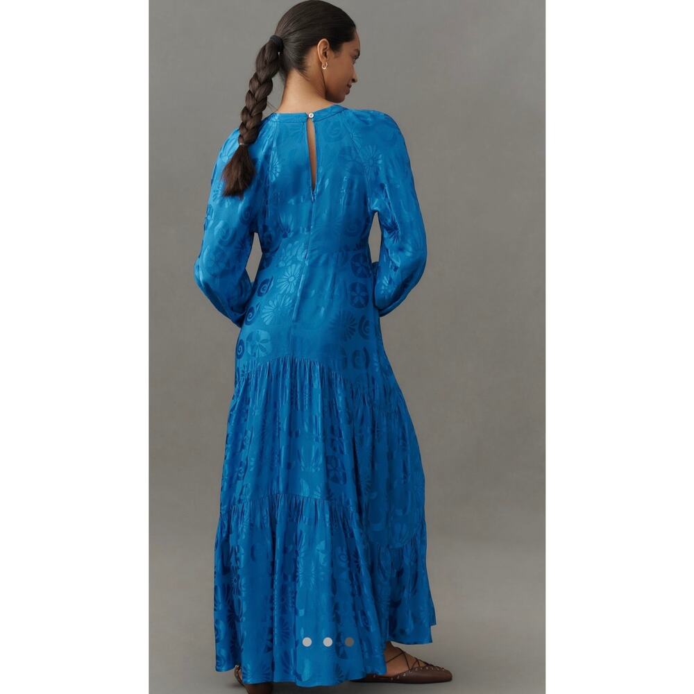 NWT FARM RIO Long-Sleeve Blue V-Neck Jacquard Maxi Dress Size Medium - Picture 3 of 3